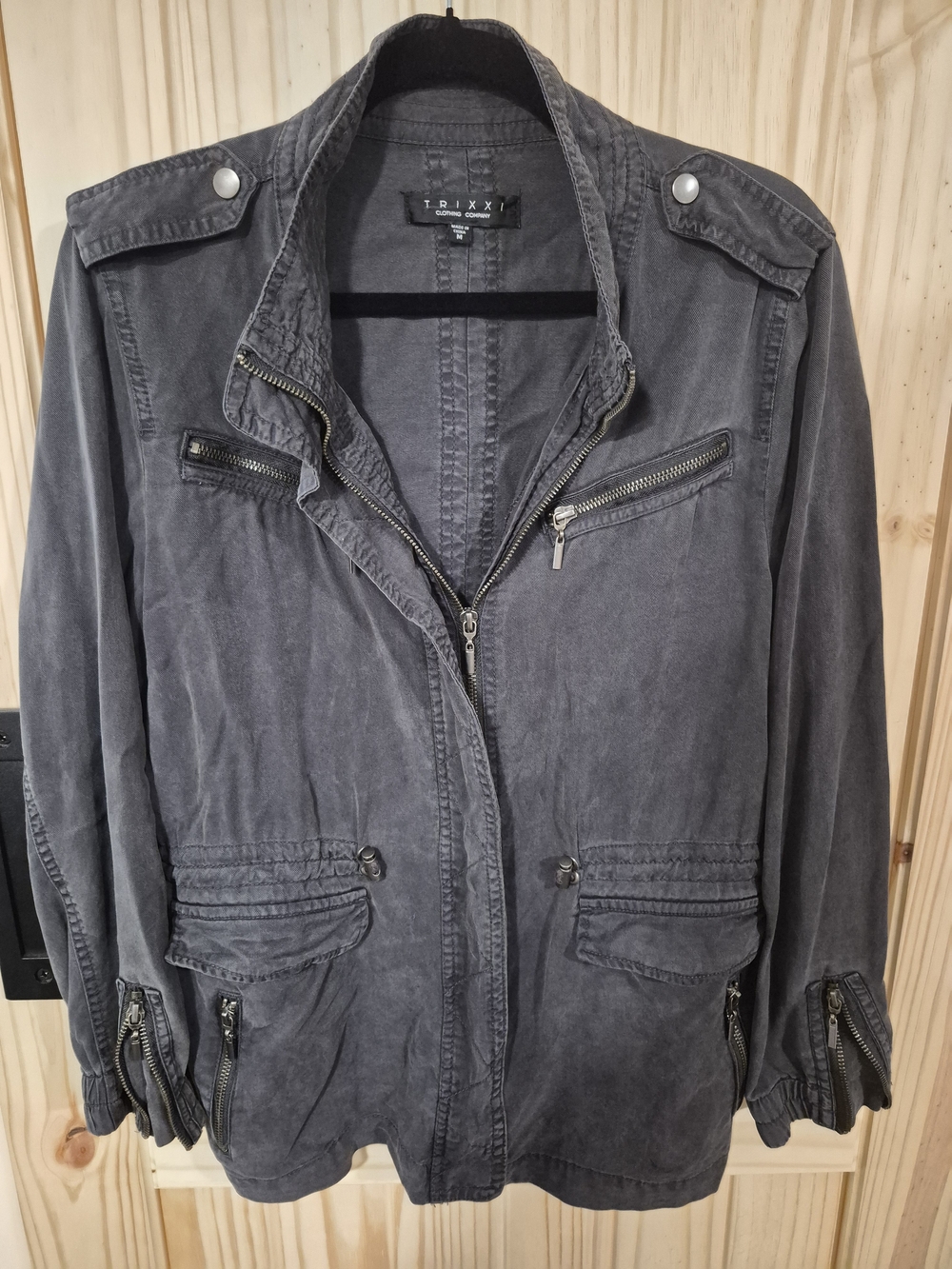 Trixxi Women's Charcoal Zip-Front Utility Jacket
